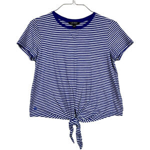 Ralph Lauren Blue and White Striped Short Sleeve Tie Front Tee Size Medium
